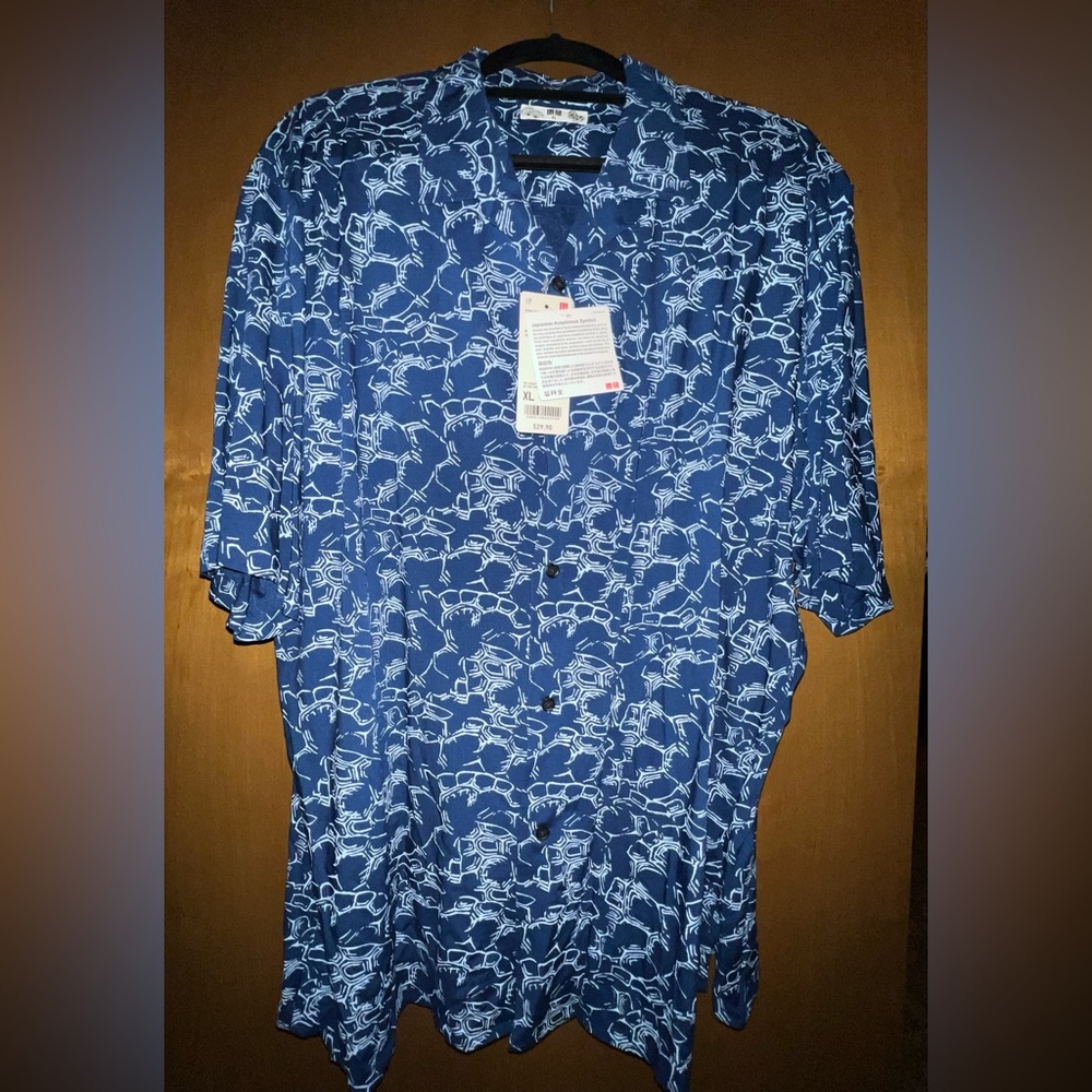 Uniqlo NWT Open Collar SS Button Up Shirt Mens Japanese Auspicious XL Collector